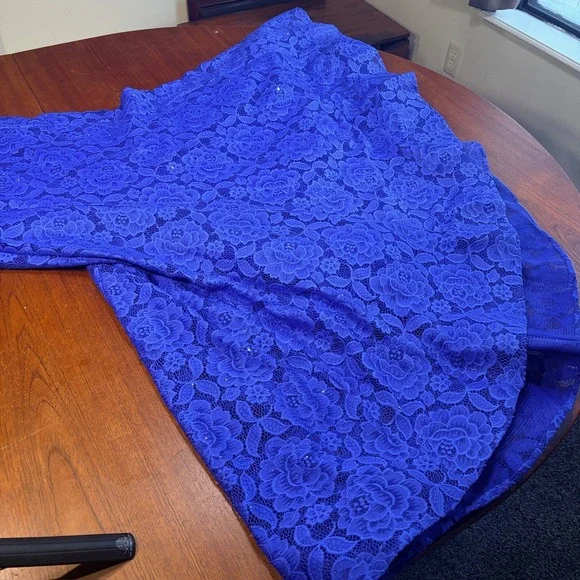 La Femme Lace Mermaid Gown Womens 10 Royal Blue Rhinestone Strapless Prom Dress - Picture 8 of 10